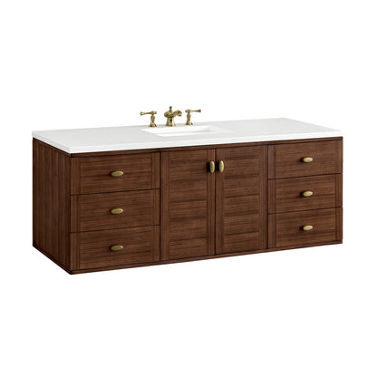 Renovate for Less Atlanta Amberly 60" Single Vanity, Mid-Century Walnut w/ 3 CM White Zeus Top