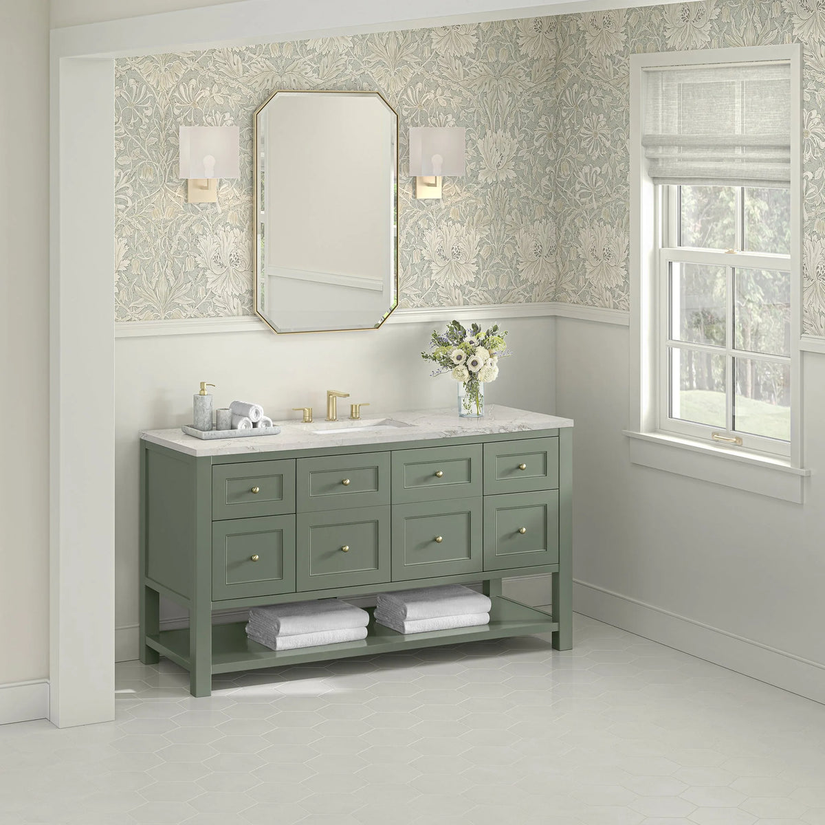 Breckenridge 60" Single Vanity, Smokey Celadon, w/ 3 CM Victorian Silver Quartz Top