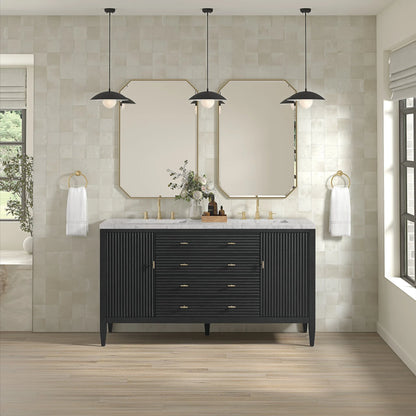 Myrrin 60" Double Vanity, Carbon Oak w/ 3 CM Eternal Jasmine Pearl Silestone Top w/FreePower Wireless Charger