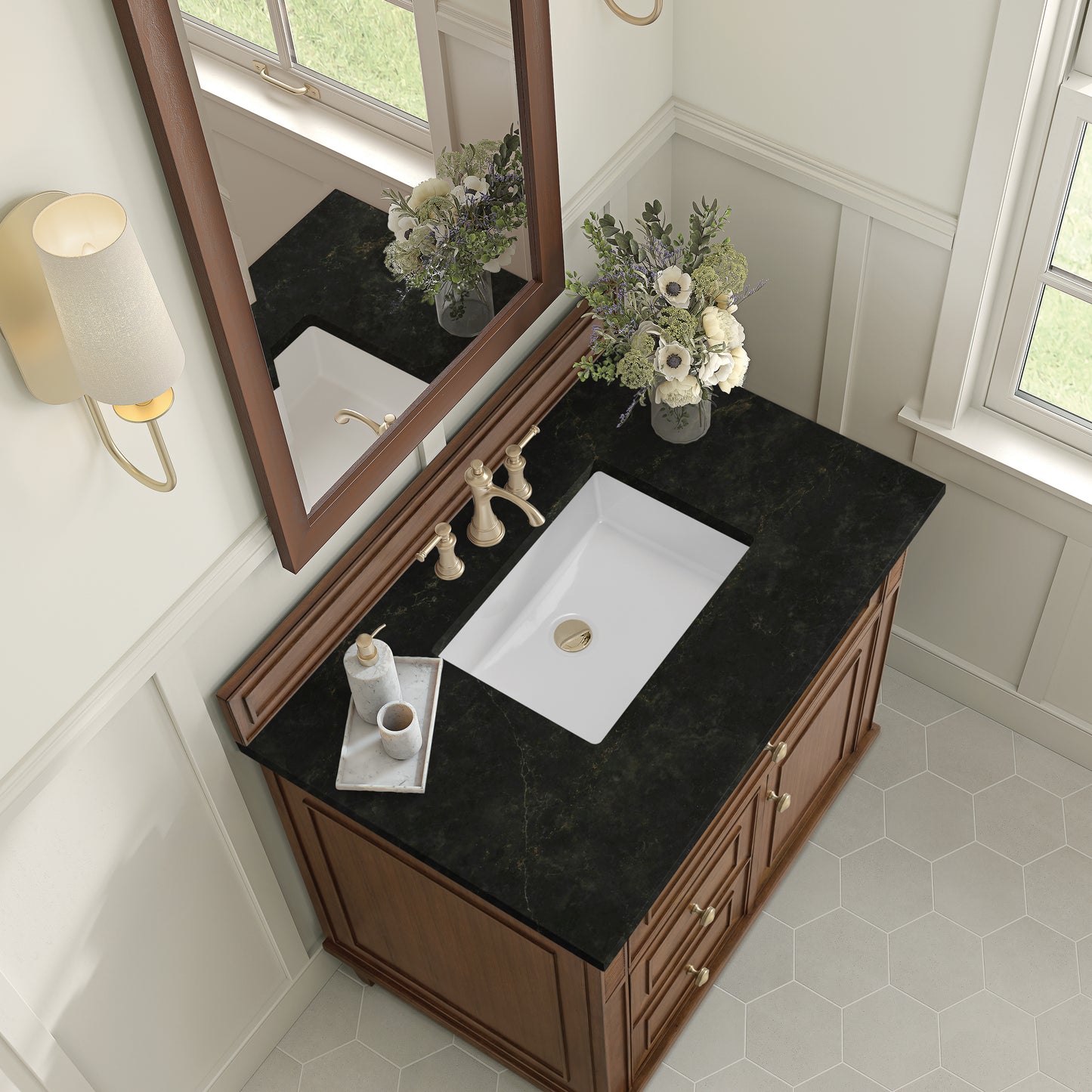 Renovate for Less Atlanta Lorelai 36" Single Vanity, Mid-Century Walnut, w/ 3 CM Phantome Eclos Top