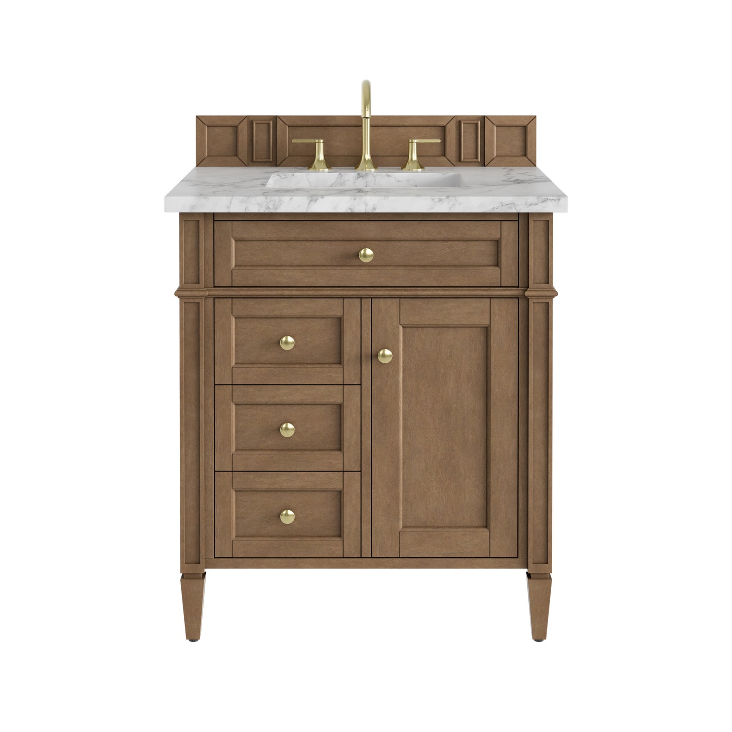 Renovate for Less Atlanta Brittany 30" Single Vanity, Pecan w/ 3 CM Carrara Marble Top