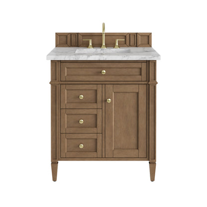 Renovate for Less Atlanta Brittany 30" Single Vanity, Pecan w/ 3 CM Carrara Marble Top