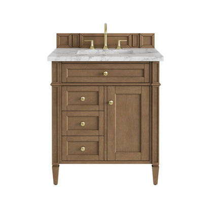 Brittany 30" Single Vanity, Pecan w/ 3 CM Carrara Marble Top