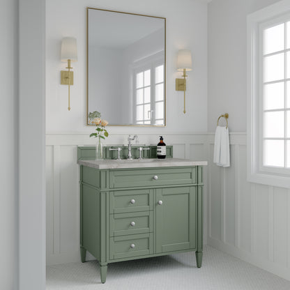 Renovate for Less Atlanta Brittany 36" Single Vanity, Smokey Celadon w/ 3 CM Victorian Silver Top