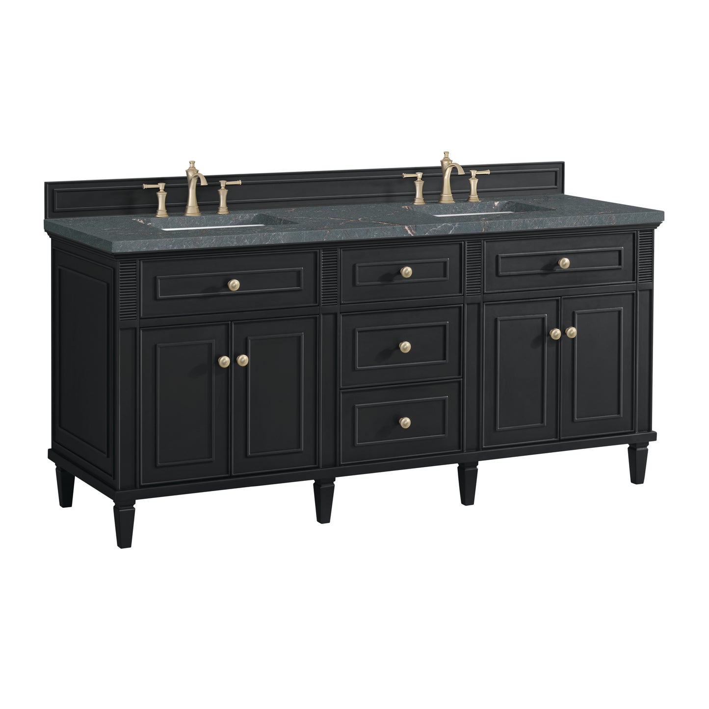 Renovate for Less Atlanta Lorelai 72" Double Vanity, Black Onyx w/ 3 CM Parisien Bleu Silestone Top w/FreePower Wireless Charger