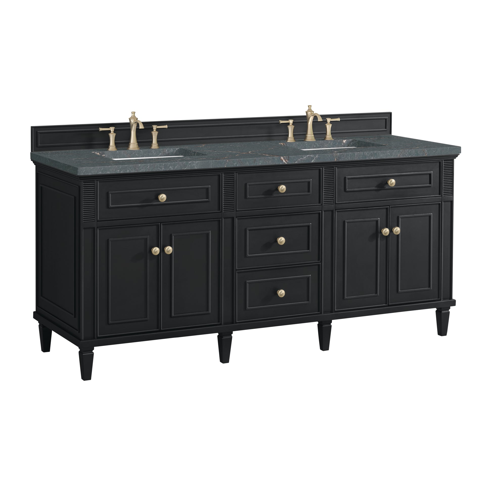 Renovate for Less Atlanta Lorelai 72" Double Vanity, Black Onyx w/ 3 CM Parisien Bleu Silestone Top w/FreePower Wireless Charger