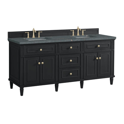 Lorelai 72" Double Vanity, Black Onyx w/ 3 CM Parisien Bleu Silestone Top w/FreePower Wireless Charger