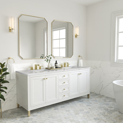 Renovate for Less Atlanta Chicago 72" Double Vanity, Glossy White, w/ 3 CM Ethereal Noctis Silestone® Top