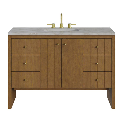 Hudson 48" Single Vanity, Honey Oak w/ 3 CM Victorian Silver Silestone Top w/FreePower Wireless Charger