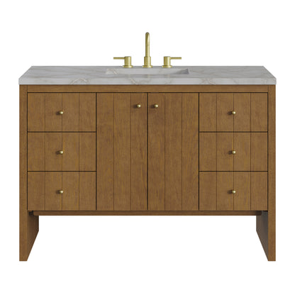 Renovate for Less Atlanta Hudson 48" Single Vanity, Honey Oak w/ 3 CM Victorian Silver Silestone Top w/FreePower Wireless Charger
