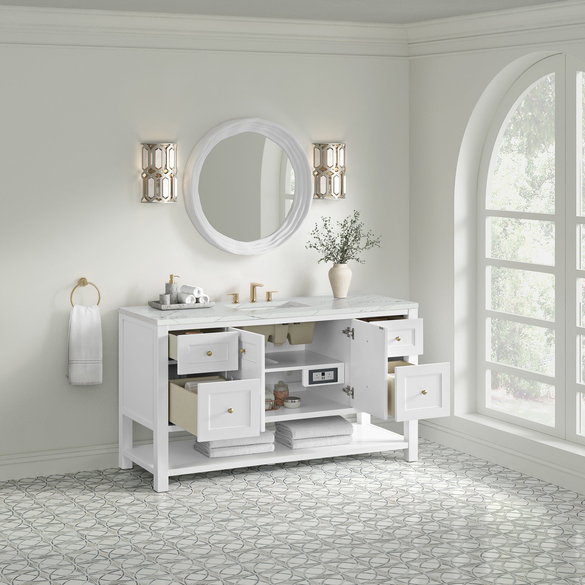 Renovate for Less Atlanta Breckenridge 60" Single Vanity, Bright White, w/ 3 CM Ethereal Noctis Quartz Top