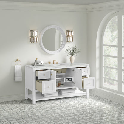 Renovate for Less Atlanta Breckenridge 60" Single Vanity, Bright White, w/ 3 CM Ethereal Noctis Quartz Top
