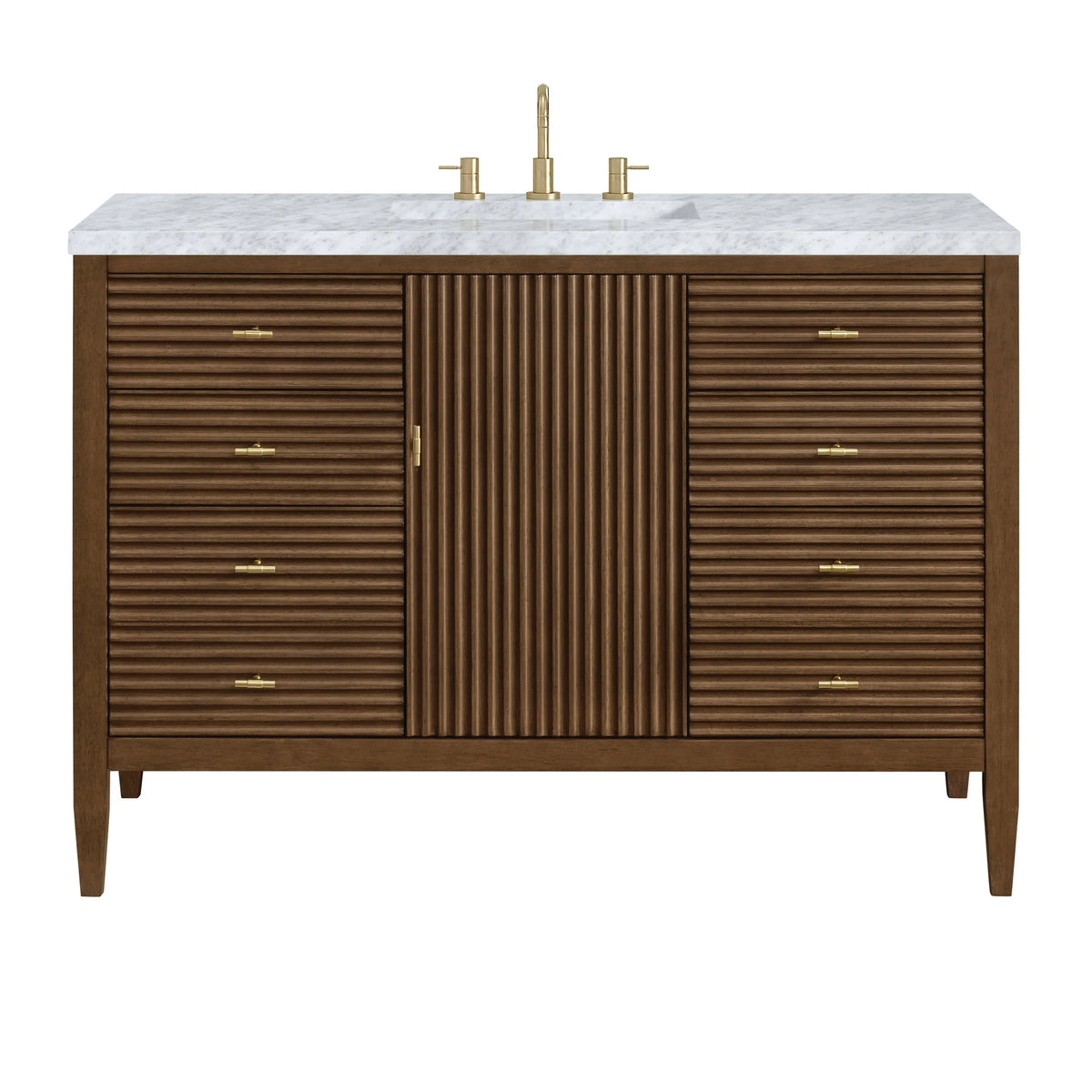 Myrrin 48" Single Vanity, Mid Century Walnut w/ 3 CM Carrara White Marble Top