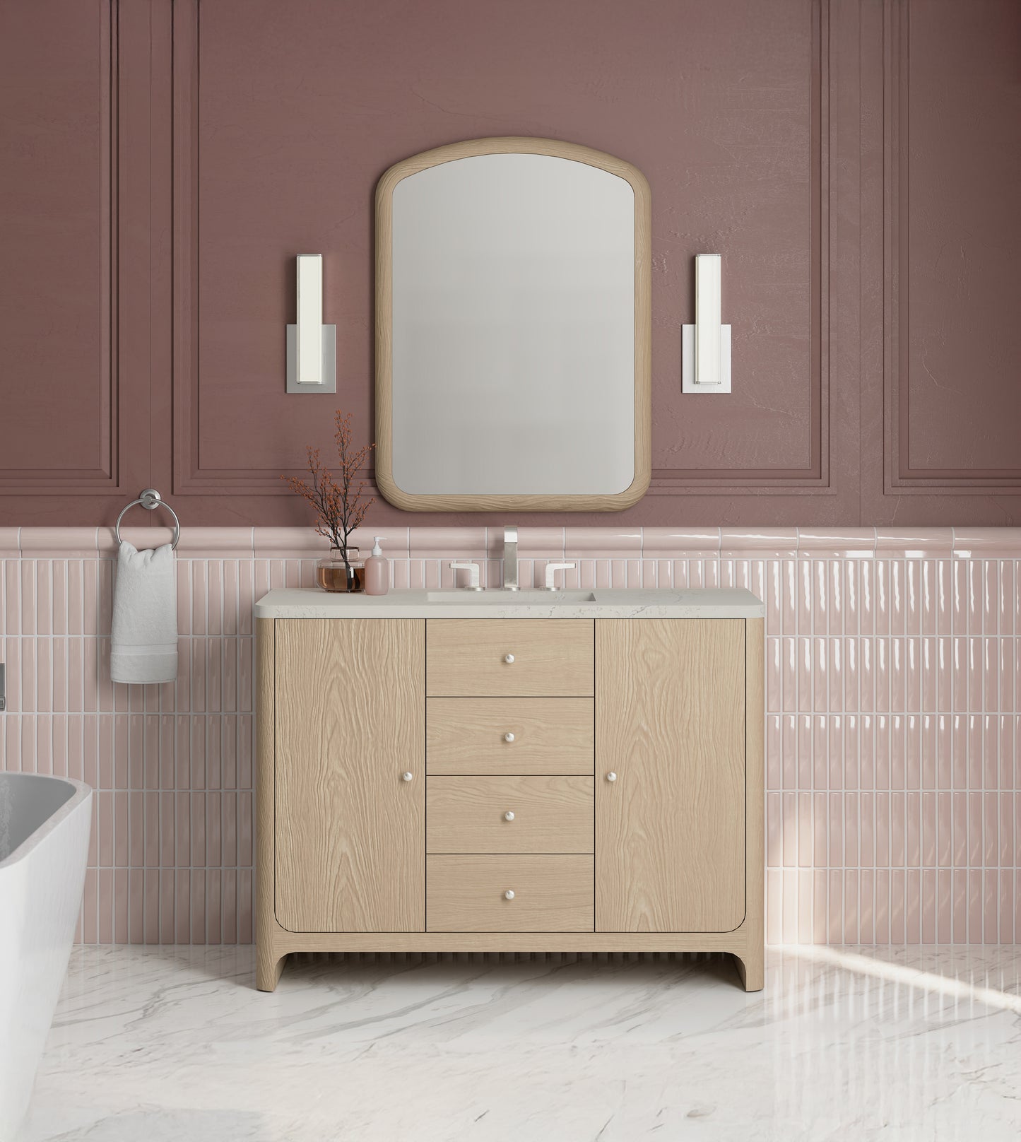 Renovate for Less Atlanta Gracyn 48" Single Vanity, Coastal Driftwood, w/ 3 CM Siberian Silestone Widespread Top