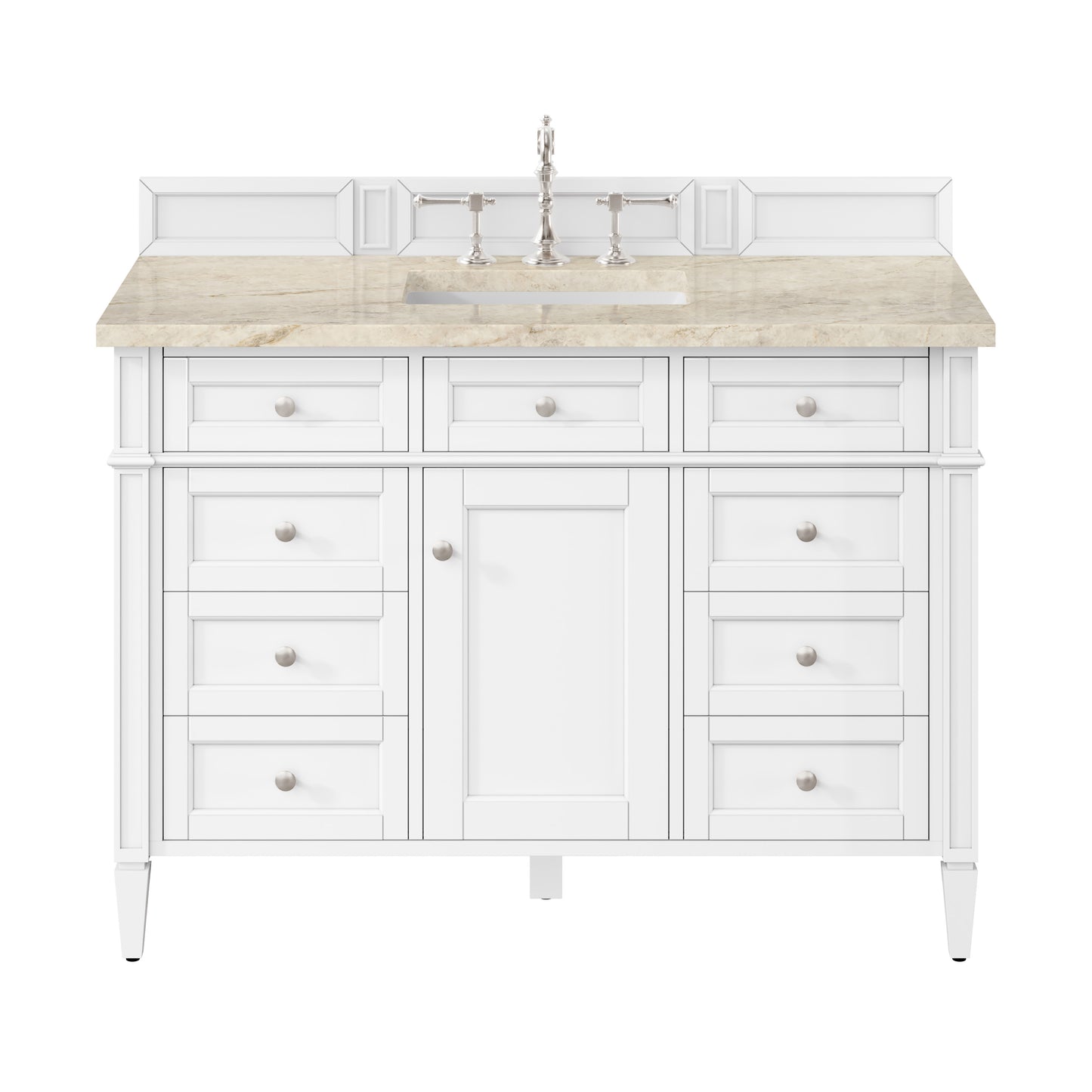 Renovate for Less Atlanta Brittany 48" Single Vanity in Bright White, w/ 3 CM Tajnar Eclos Top w/FreePower Wireless Charger