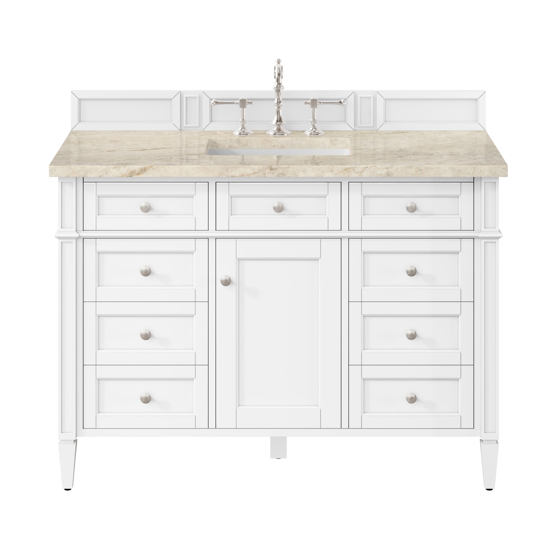 Renovate for Less Atlanta Brittany 48" Single Vanity in Bright White, w/ 3 CM Tajnar Eclos Top w/FreePower Wireless Charger