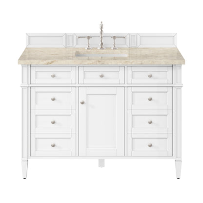 Renovate for Less Atlanta Brittany 48" Single Vanity in Bright White, w/ 3 CM Tajnar Eclos Top w/FreePower Wireless Charger
