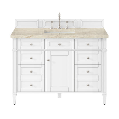Brittany 48" Single Vanity in Bright White, w/ 3 CM Tajnar Eclos Top w/FreePower Wireless Charger