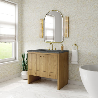 Renovate for Less Atlanta Hudson 36" Single Vanity, Light Natural Oak w/ 3 CM Parisien Bleu Top