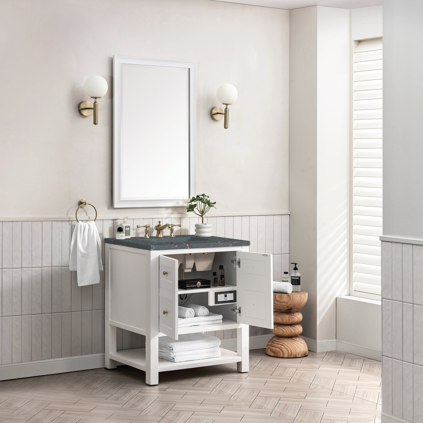 Renovate for Less Atlanta Breckenridge 30" Single Vanity, Bright White w/ 3 CM Parisien Bleu Top