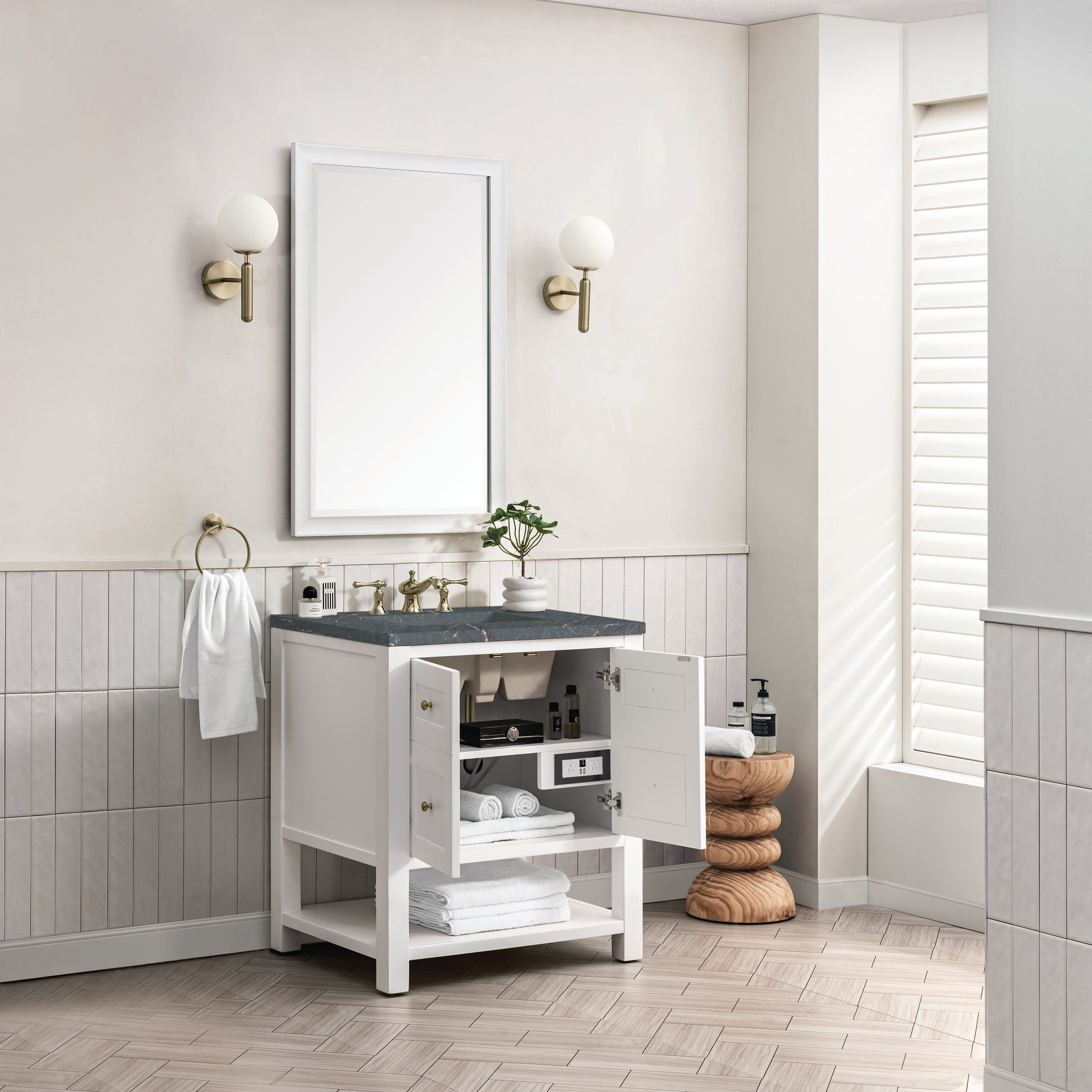 Renovate for Less Atlanta Breckenridge 30" Single Vanity, Bright White w/ 3 CM Parisien Bleu Top