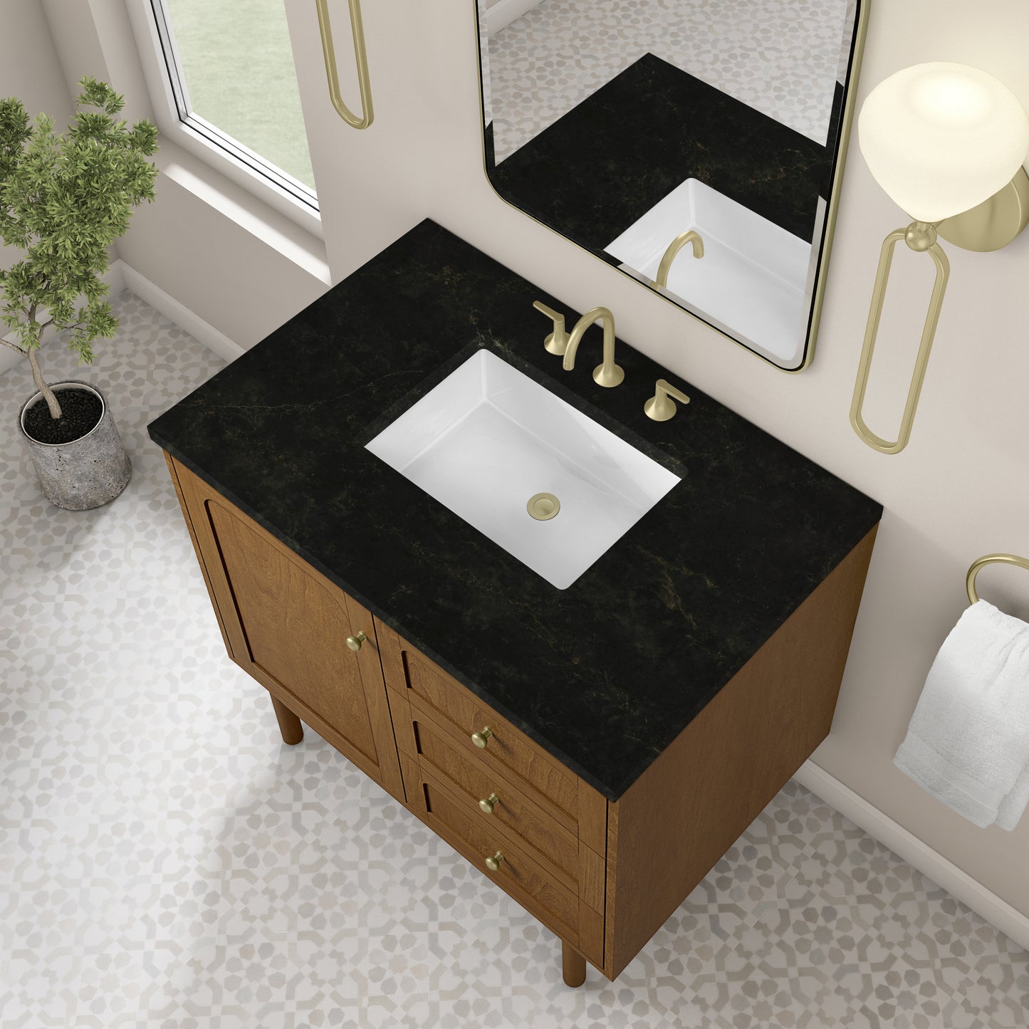 Renovate for Less Atlanta Laurent 36" Single Vanity, Honey Oak w/ 3 CM Phantome Eclos Top