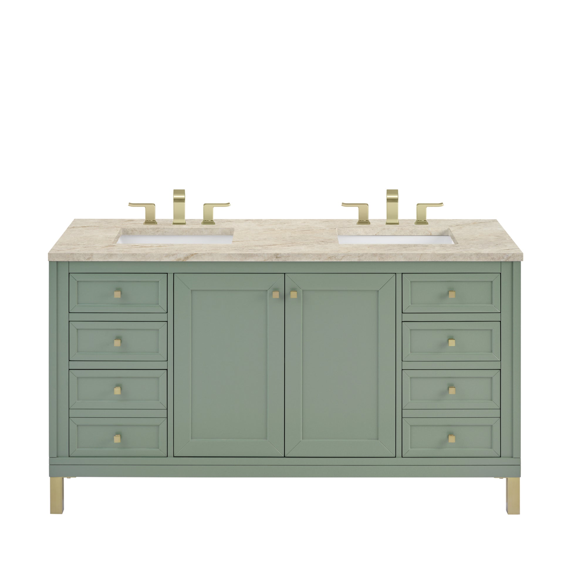 Renovate for Less Atlanta Chicago 60" Double Vanity, Smokey Celadon, w/ 3 CM Tajnar Eclos Top