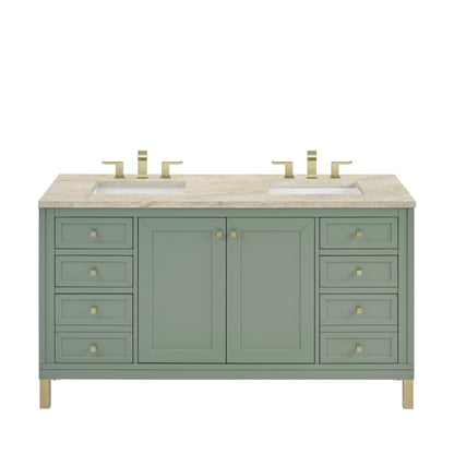 Renovate for Less Atlanta Chicago 60" Double Vanity, Smokey Celadon, w/ 3 CM Tajnar Eclos Top
