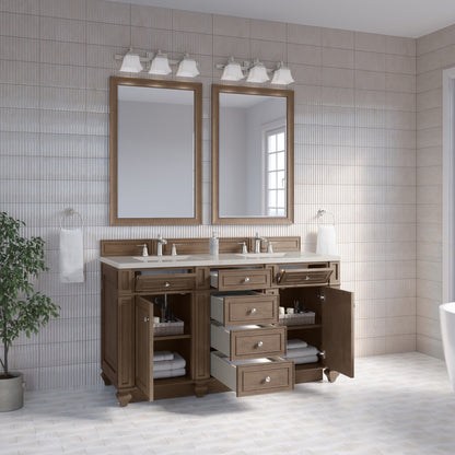 Renovate for Less Atlanta Bristol 60" Double Vanity, Whitewashed Walnut, w/ 3 CM Siberian Silestone Top