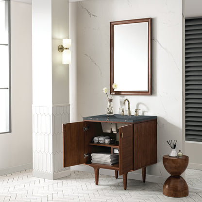 Renovate for Less Atlanta Amberly 30" Single Vanity, Mid-Century Walnut w/ 3 CM Parisien Bleu Top
