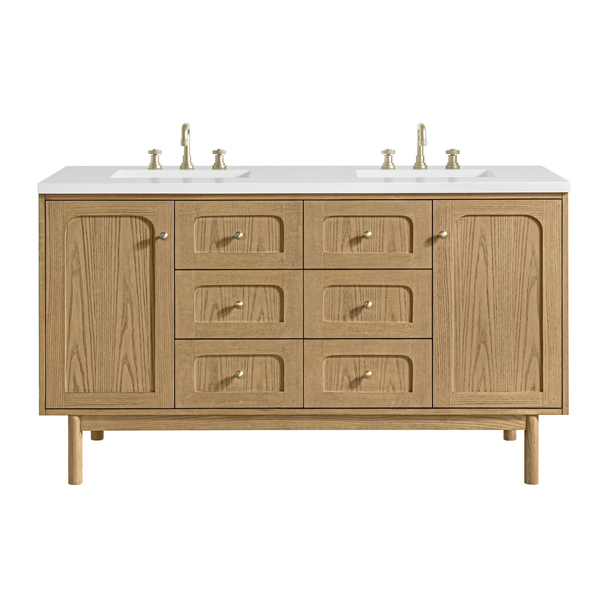 Renovate for Less Atlanta Laurent 60" Double Vanity, Light Natural Oak, w/ 3 CM White Zeus Quartz Top