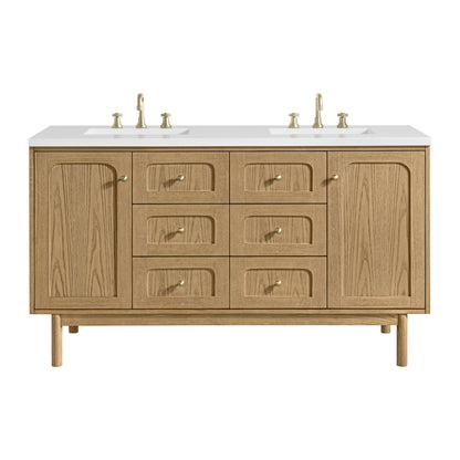 Renovate for Less Atlanta Laurent 60" Double Vanity, Light Natural Oak, w/ 3 CM White Zeus Quartz Top