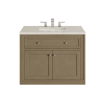 Renovate for Less Atlanta Chicago 36" Single Vanity, Walnut Whisper, w/ 3 CM Siberian Silestone Top