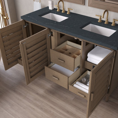 Renovate for Less Atlanta Portland 60" Double Vanity Whitewashed Walnut w/ 3 CM Charcoal Soapstone Silestone Top