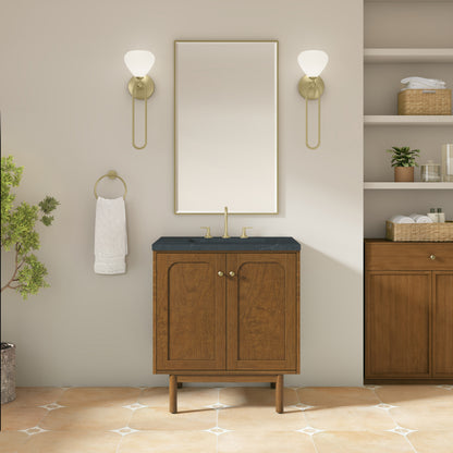 Renovate for Less Atlanta Laurent 30" Single Vanity, Honey Oak w/ 3 CM Charcoal Soapstone Silestone Top