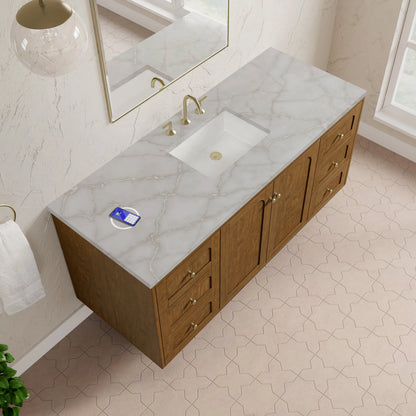 Laurent 60" Single Vanity, Honey Oak w/ 3 CM Victorian Silver Silestone Top w/FreePower Wireless Charger
