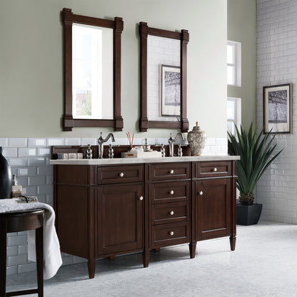 Renovate for Less Atlanta Brittany 60" Double Vanity, Burnished Mahogany w/ 3 CM Victorian Silver Silestone Top w/FreePower Wireless Charger