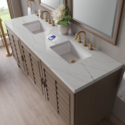 Renovate for Less Atlanta Portland 72" Double Vanity Whitewashed Walnut w/ 3 CM Ethereal Noctis Silestone Top w/FreePower Wireless Charger
