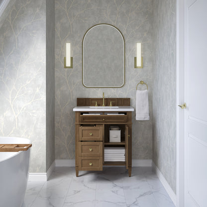 Renovate for Less Atlanta Brittany 30" Single Vanity, Pecan w/ 3 CM White Zeus Silestone Top