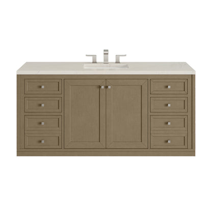 Renovate for Less Atlanta Chicago 60" Single Vanity, Walnut Whisper, w/ 3 CM Siberian Silestone Top w/FreePower Wireless Charger