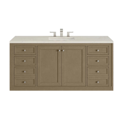 Chicago 60" Single Vanity, Walnut Whisper, w/ 3 CM Siberian Silestone Top w/FreePower Wireless Charger