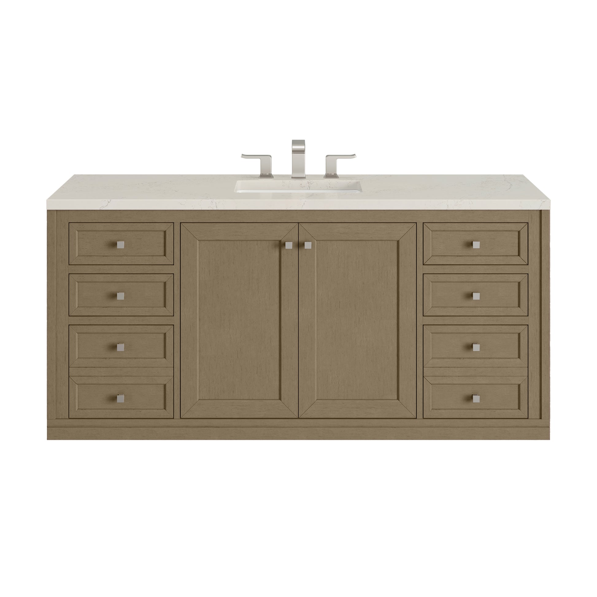 Renovate for Less Atlanta Chicago 60" Single Vanity, Walnut Whisper, w/ 3 CM Siberian Silestone Top