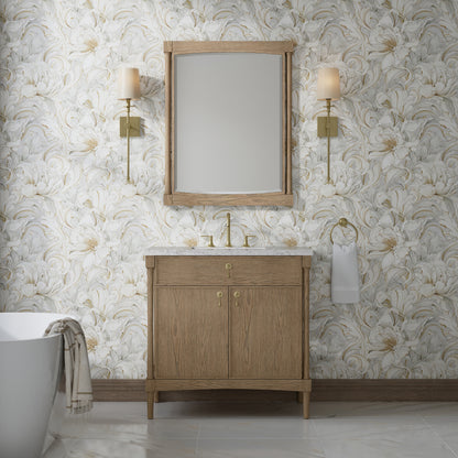 Renovate for Less Atlanta Kinnsden 36" Single Vanity, Weathered Oak w/ 3 CM Eternal Jasmine Pearl Silestone Top