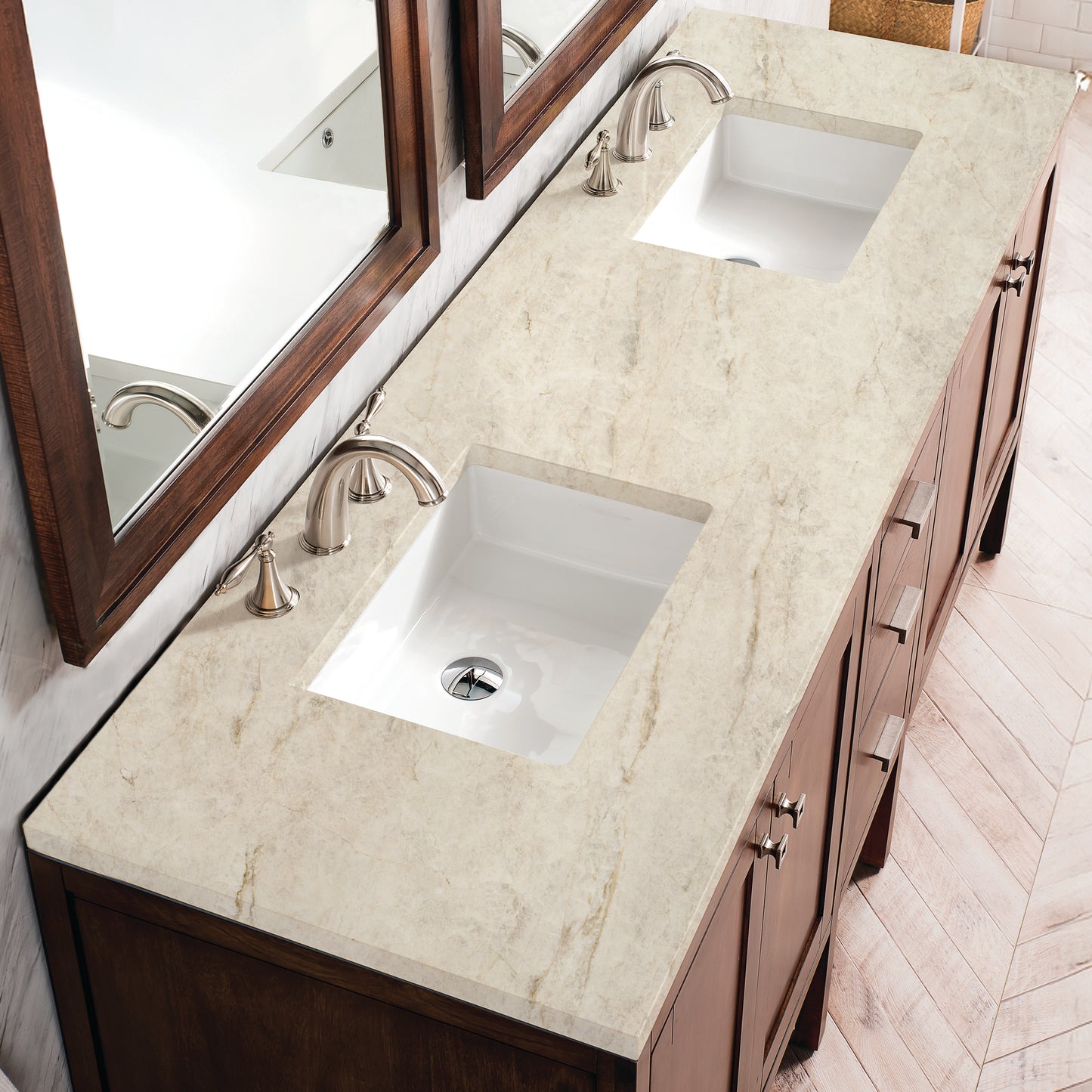 Renovate for Less Atlanta Addison 72" Double Vanity, Mid-Century Acacia, w/ 3 CM Tajnar Eclos Top
