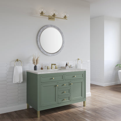 Renovate for Less Atlanta Chicago 48" Single Vanity, Smokey Celadon, w/ 3 CM Victorian Silver Silestone® Top w/FreePower Wireless Charger