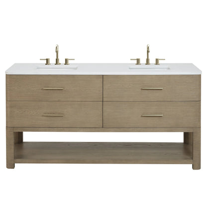 Lucian 72" Double Vanity, Pebble Oak w/ 3 CM White Zeus Silestone Widespread Top