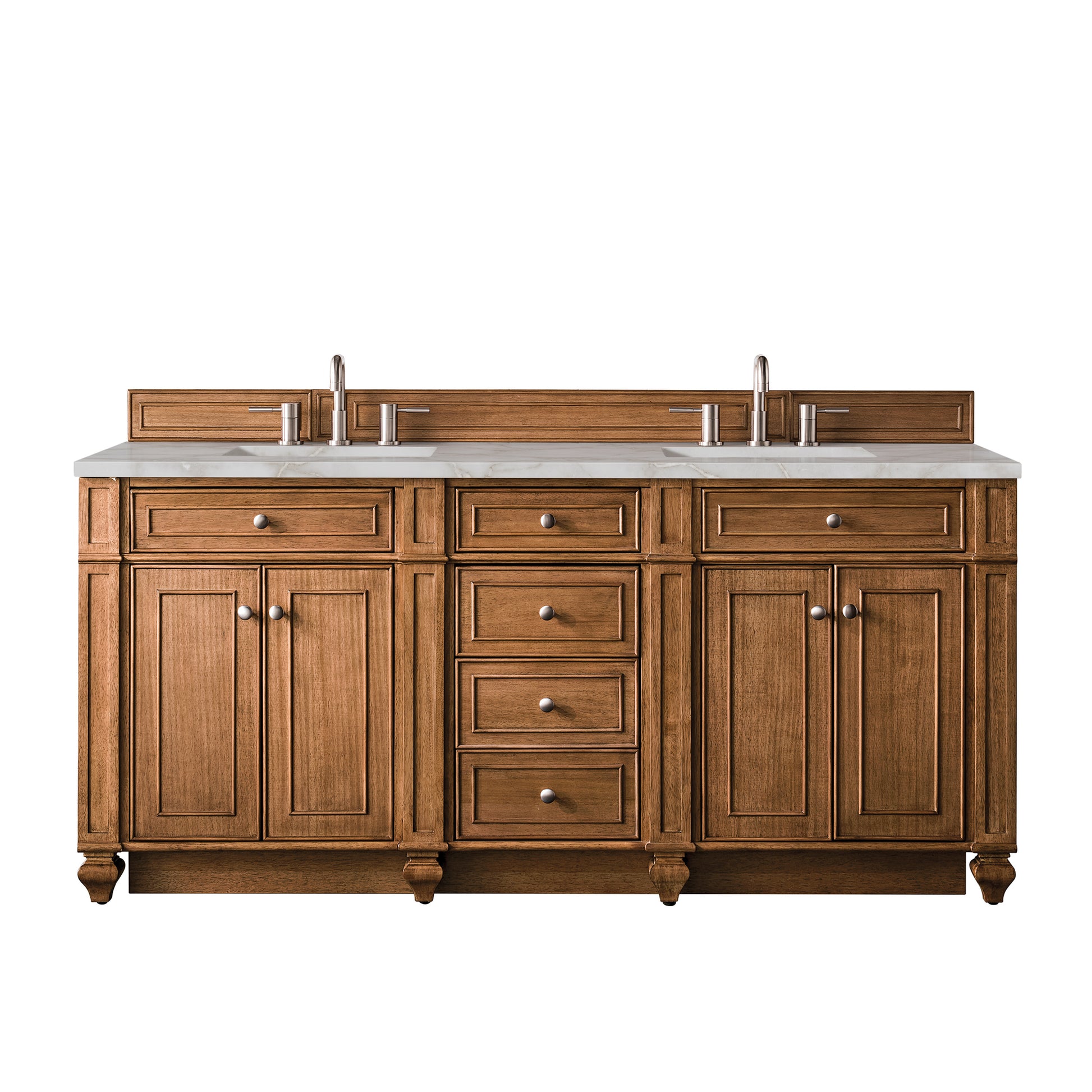 Renovate for Less Atlanta Bristol 72" Double Vanity, Saddle Brown w/ 3 CM Victorian Silver Silestone Top w/FreePower Wireless Charger