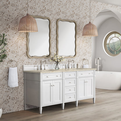 Renovate for Less Atlanta Brittany 72" Double Vanity in Bright White, w/ 3 CM Tajnar Eclos Top w/FreePower Wireless Charger