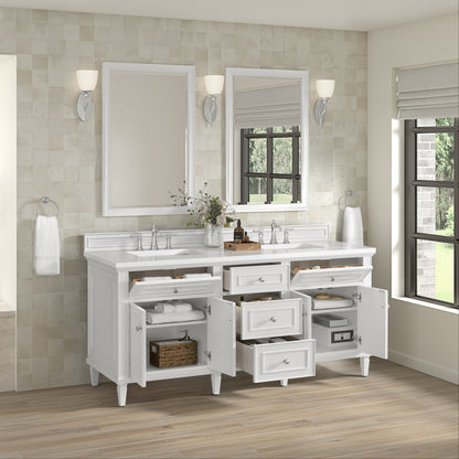 Renovate for Less Atlanta Lorelai 72" Double Vanity, Bright White w/ 3 CM White Zeus Silestone Top