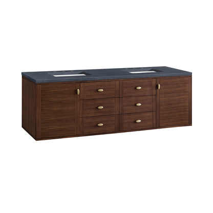 Renovate for Less Atlanta Amberly 72" Double Vanity, Mid-Century Walnut w/ 3 CM Charcoal Soapstone Top